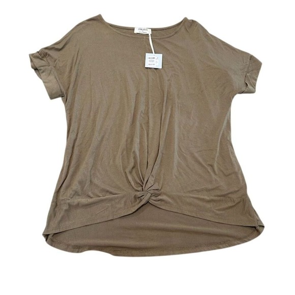 Zenana Women's Mocha Knot Front Short Sleeve Top Size L Casual - Picture 2 of 6